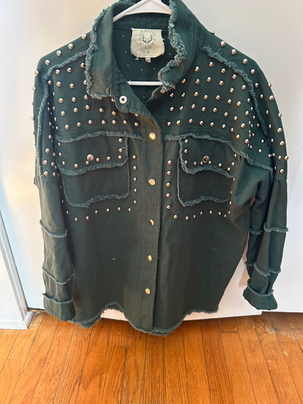 Fantastic Fawn Dark Green Studded Utility Jacket